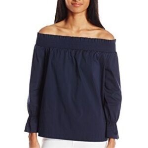 🇪🇸🐠XOXO off shoulder Stretch poplin blouse navy blue small